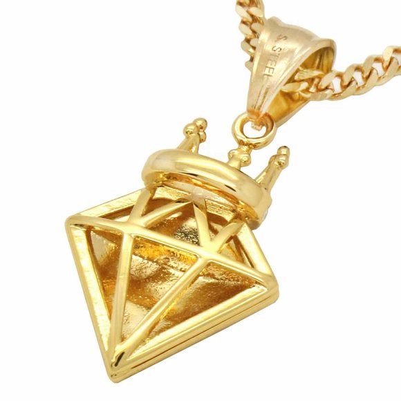 14k Gold Diamond 24" Cuban Chain + Pendant - Picture 5 of 7